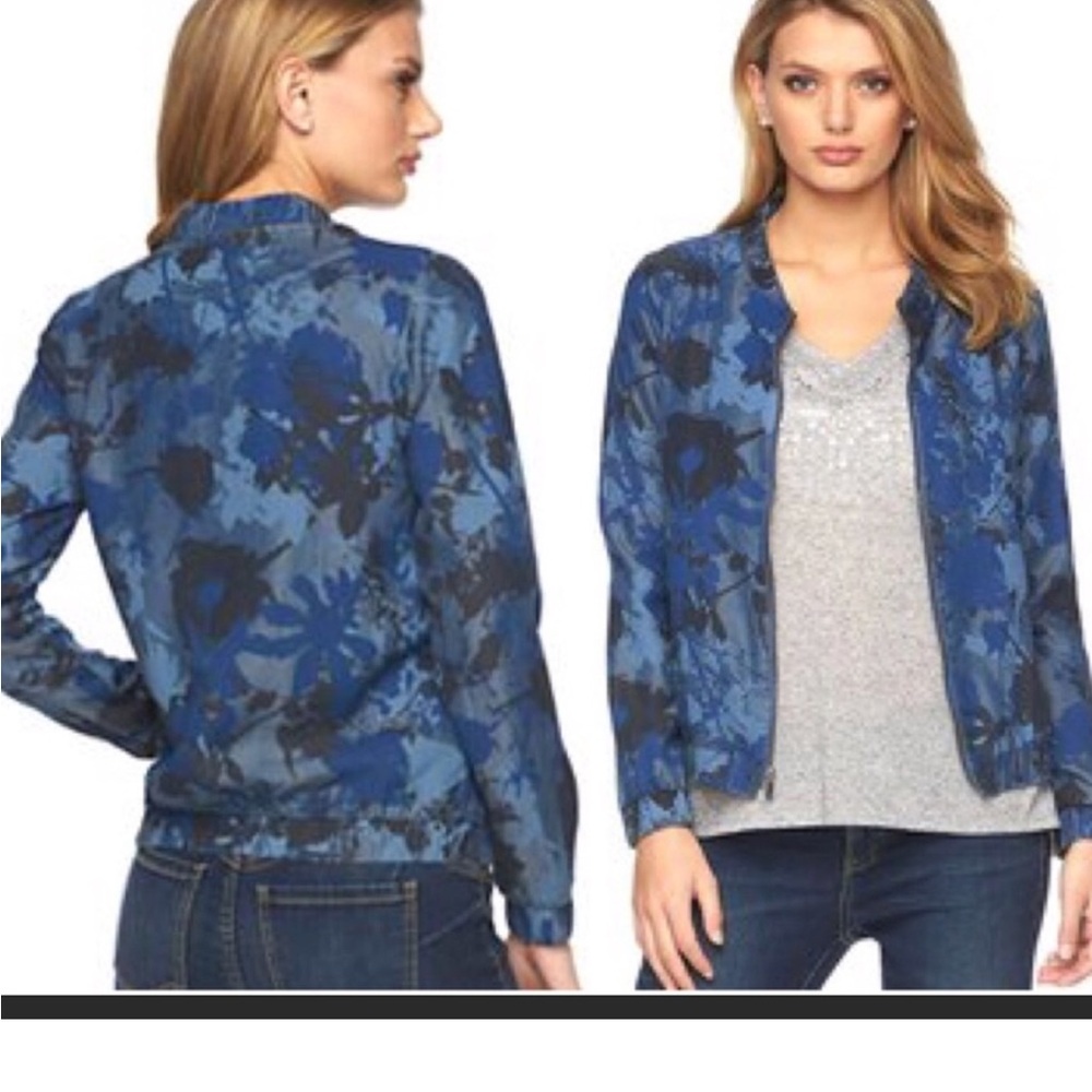 Juicy Couture Blue Floral Bomber Jacket XS